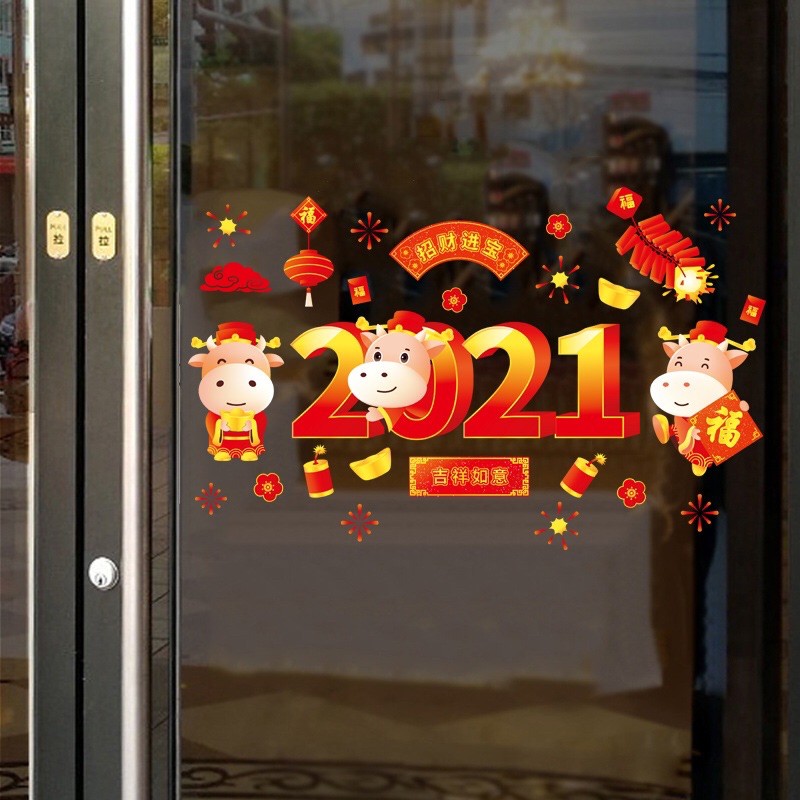 Decal dán tường Tết HÍT TĨNH ĐIỆN 2021 màu sắc sặc sỡ chào Xuân