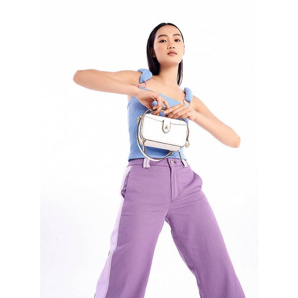 Vascara TÚI ĐEO CHÉO HÌNH HỘP NGĂN ĐÔI PHỐI VIỀN ĐEN - SHO 0201 - MÀU KEM