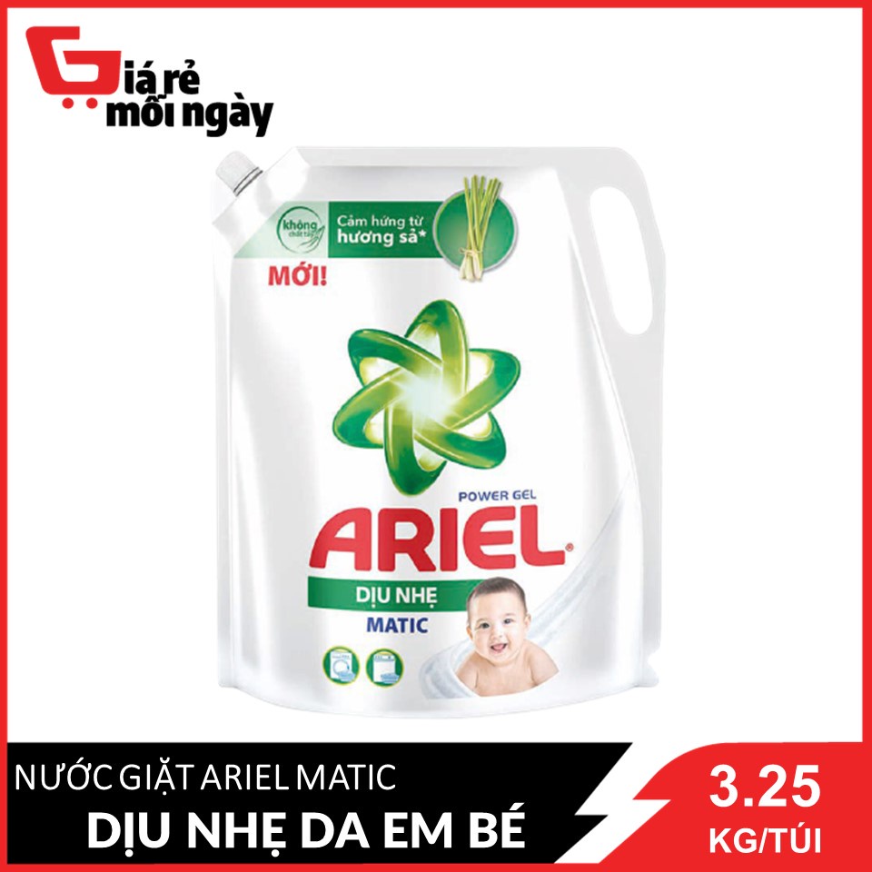 Nước giặt Ariel Matic Dịu nhẹ trên da bé Túi 3,2kg