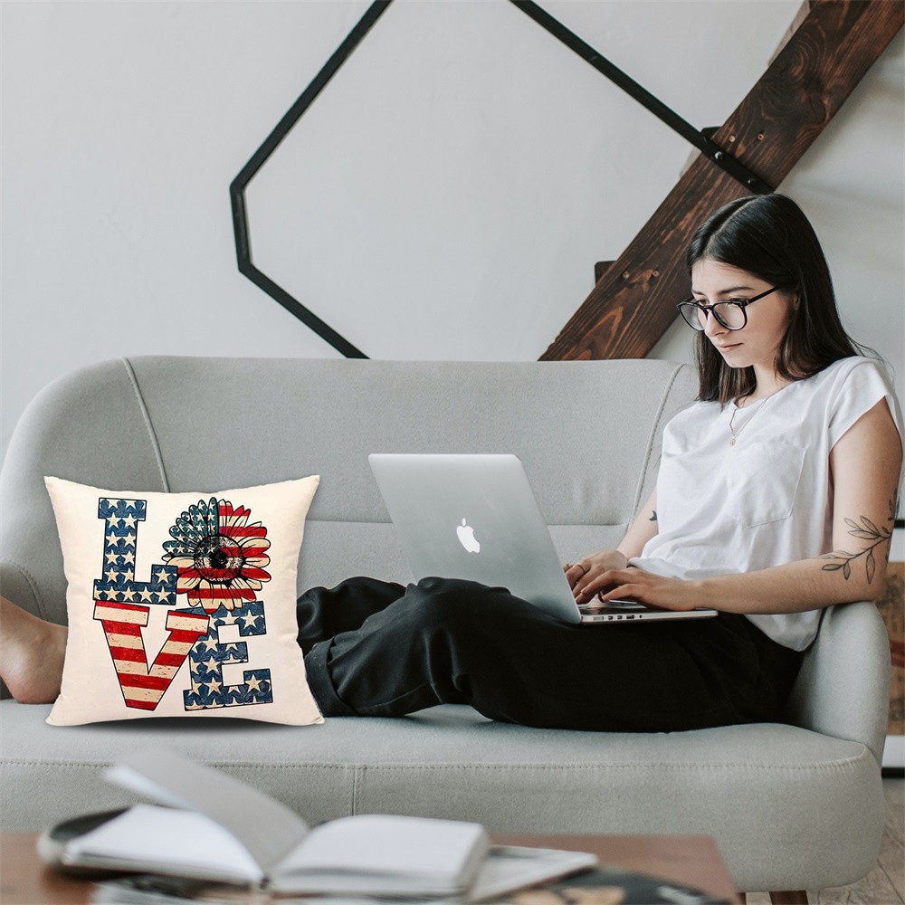 LUCKY Indoor Outdoor Throw Pillow Covers Home Decor 18 X 18 inch 4th of July Decorations for Couch/Bed/Car Linen Cushion Cover Farmhouse Fashion Independence Day Pillowcase