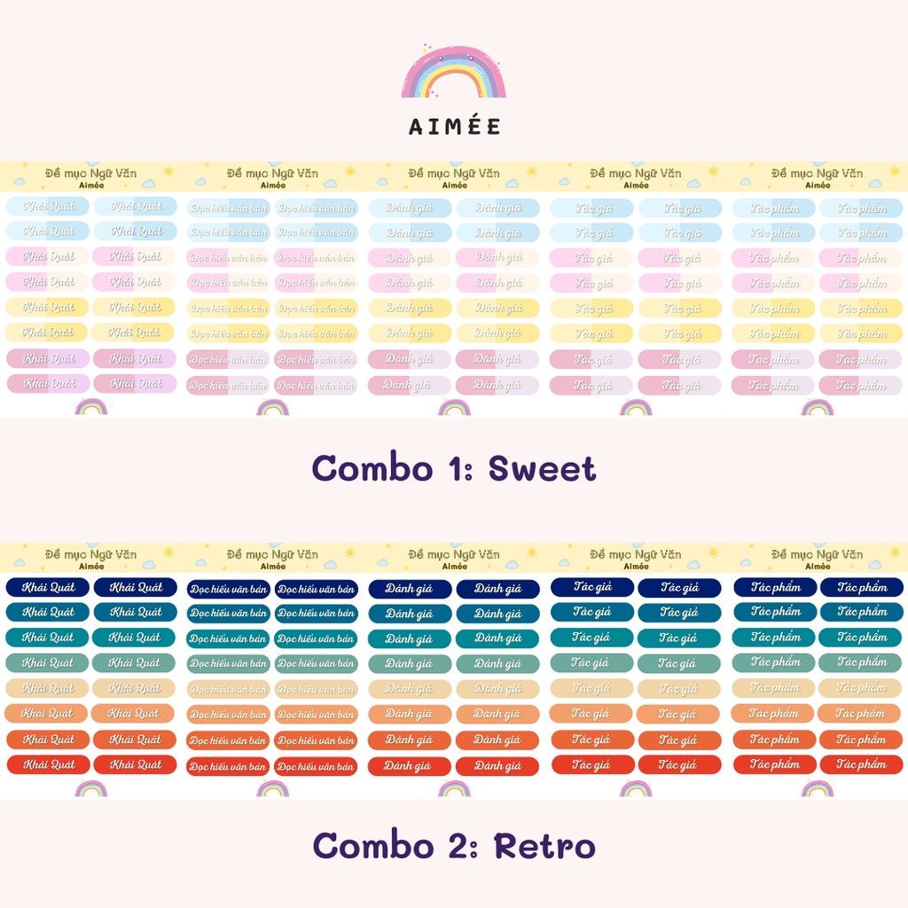 Combo 5 Sticker Tấm Đề Mục Văn Học  | AIMÉE