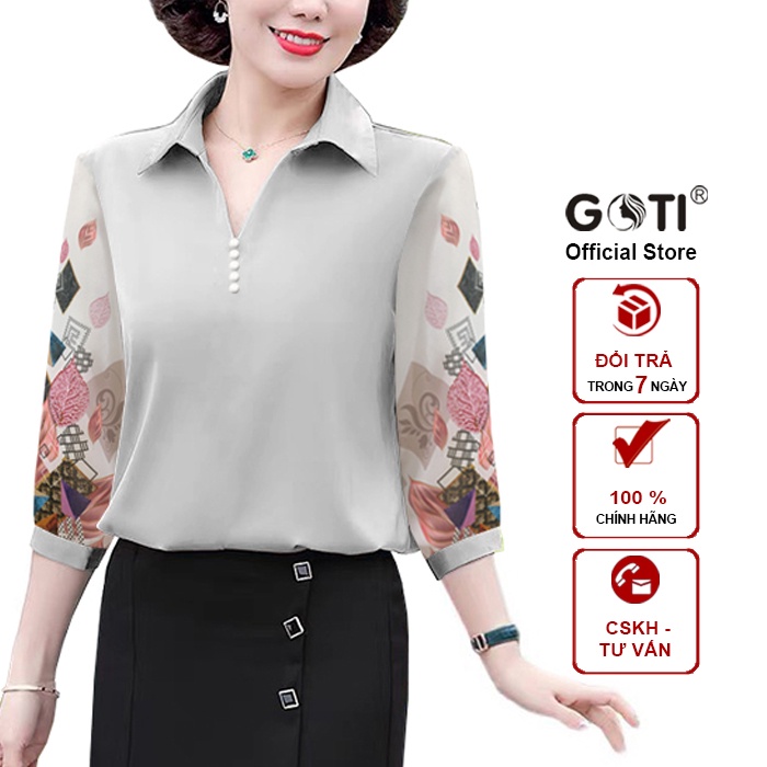 GOTI - Áo Trung Niên Nữ Dáng Suông Rộng Eo BigSize In Họa Tiết Hoa Sen Vải Lụa Cho Mẹ U50 U60 3A26 3A27 3A28 3A29