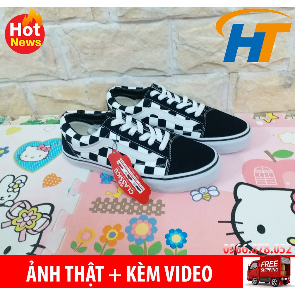 XIÊU ⚡Giày thể thao vans old skool caro đen trắng - Mũi Nhung | Full box nhé | < 2020 new new ♚ ˇ -