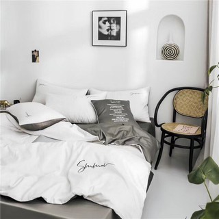Sét chăn ga lụa tencel sumoi màu trắng phối xám