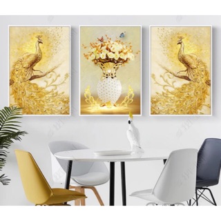Bộ 3 tranh công vàng khung viền trắng KT 40 x 60cm - SR115
