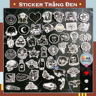 Set 50 Sticker Dán Trắng Đen PVC Chống Nước | Dán Điện Thoại | Dán Laptop | Dán Mũ Bảo Hiểm | Dán Vali