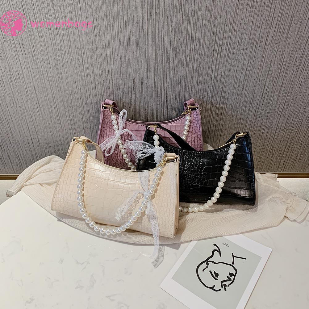 Túi Xách Da Pu Đính Nơ Ngọc Trai Thời Trang Cho Nữ