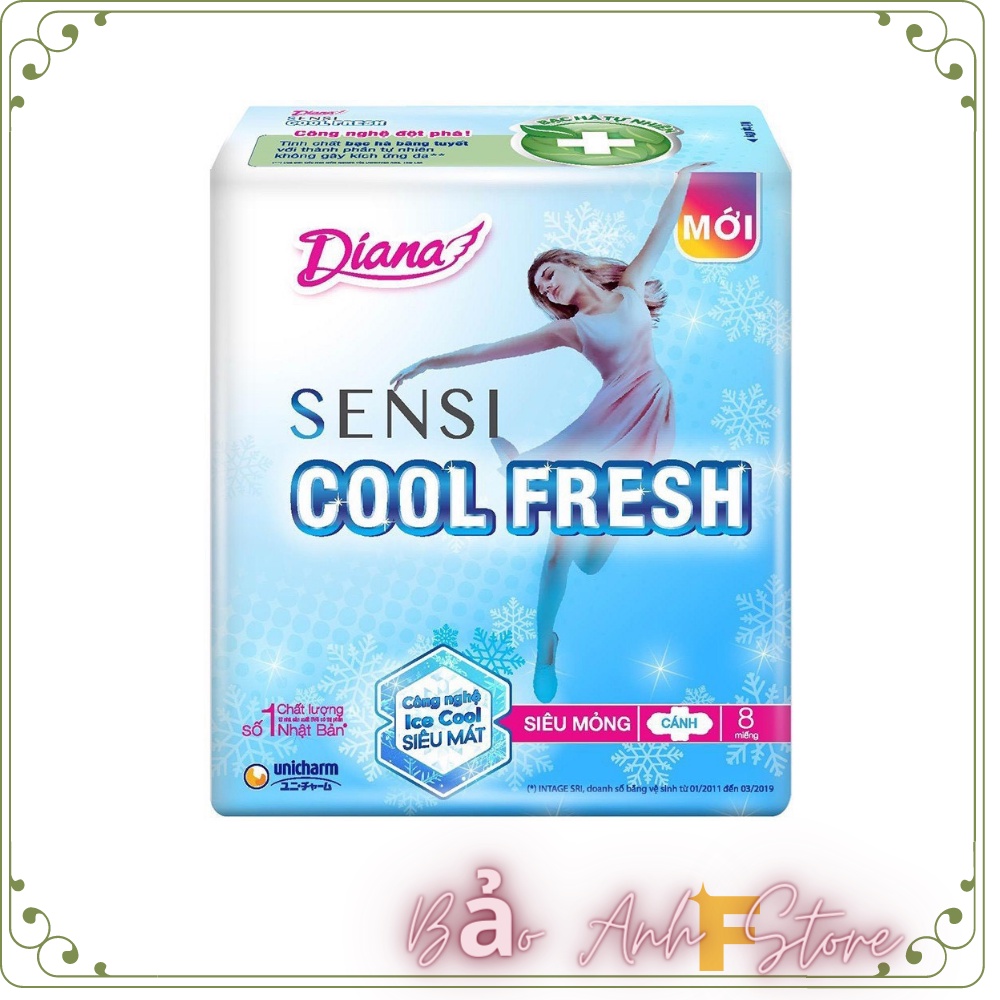 BVS Diana SenSi Cool Fresh siêu mỏng - vệ sinh phụ nữ cánh 8 miếng