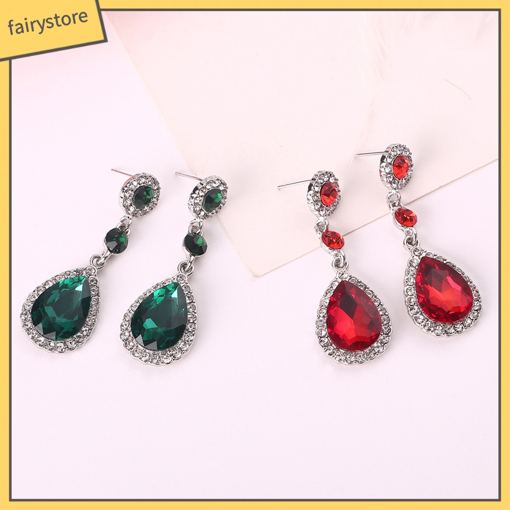 Hoa Tai Dáng Dài Hình Giọt Nước Đính Đá Lấp Lánh Cho Nữ