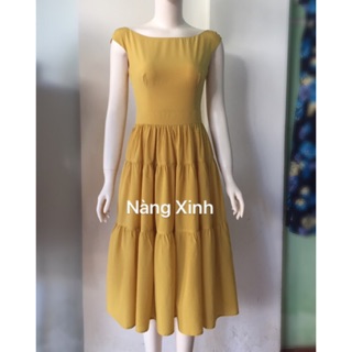 Đầm xoè dáng dài dún tầng