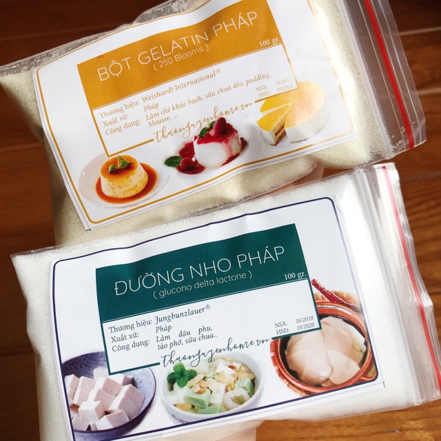 Combo đường nho + gelatin Pháp làm khúc bạch, sữa chua dẻo, tào phớ