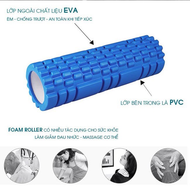 Con Lăn Giãn Cơ - Massage Cơ Thể Foam Roller Tập Gym, Fitness, Yoga