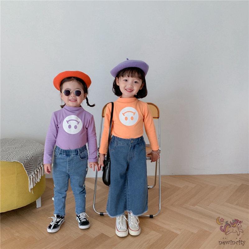 Áo thun bé gái tay dài in hình hoạt hình đơn giản dễ thương