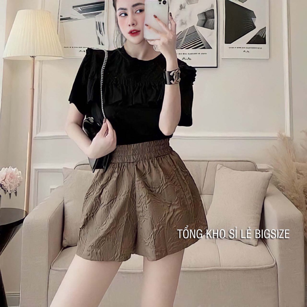 [Bigsize] Quần short nữ bigsze dập hoa 3D xốp phồng form rộng thoải mái