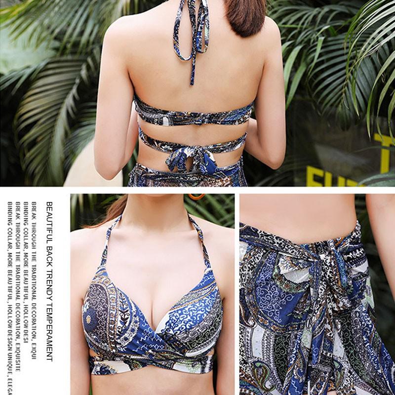 Korean Fashion Wild Folk-Custom Three-piece Female Bikini Small Chest Gathered Sexy Ethnic Style Bikini Swimsuit | BigBuy360 - bigbuy360.vn