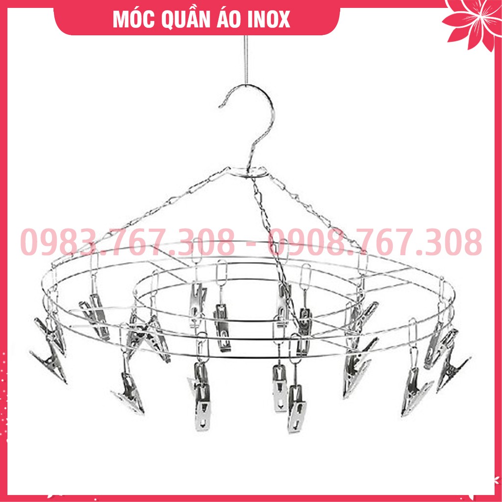 Mắc INOX Tròn Phơi Đồ Tiện Dụng Cho Bé - Loại 20 Kẹp - BTT00621