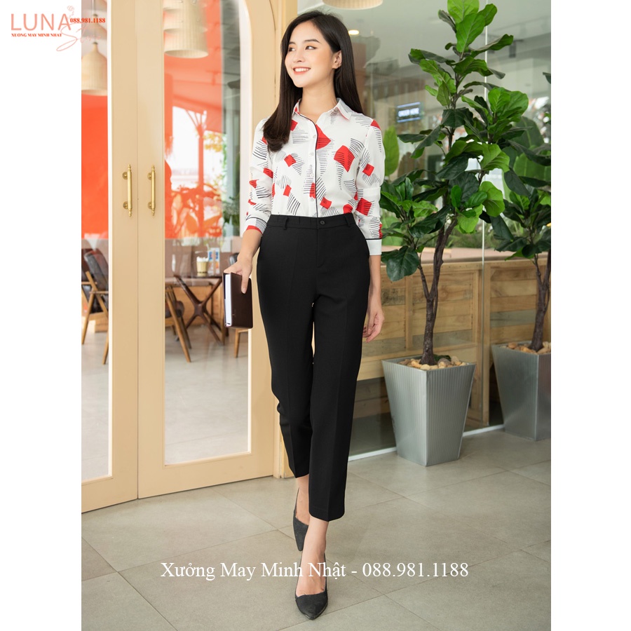 Quần tây nữ công sở lưng cao ống đứng dài màu Đen Xanh Than dáng quần baggy vải công sở cạp cao đi học làm thanh lịch