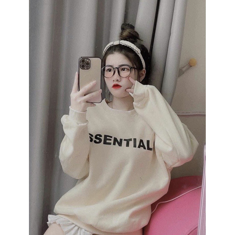 Áo Sweater ESSENTIALS Áo Sweater Chất Nỉ Ngoại Form Rộng Tay Bồng Unisex