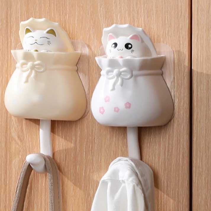 Móc Treo Đồ Dán Tường Hình Mèo May Mắn Sáng Tạo Vui Nhộn