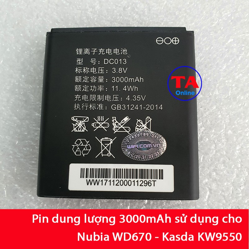 Pin thay thế cho Nubia WD670 - Kasda KW9550 dung lượng 3000mAh