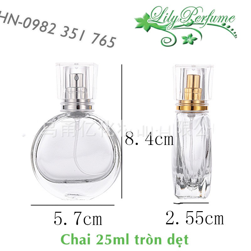 Lọ chiết nước hoa 25ml tròn dẹt (Ống chiết nước hoa/ Vỏ chiết nước hoa/ Chai chiết nước hoa)