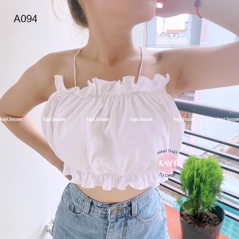Áo Croptop Yếm Lưng Trần Nhún Bèo Sexy 094