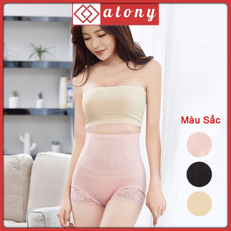 Quần Gen Bụng ATONY (Hàng Xuất Hàn) Có Thanh Thép Định Hình, Phối Ren Sexy Nâng Mông, Co Giãn Tốt, Freesize Dưới 70Kg
