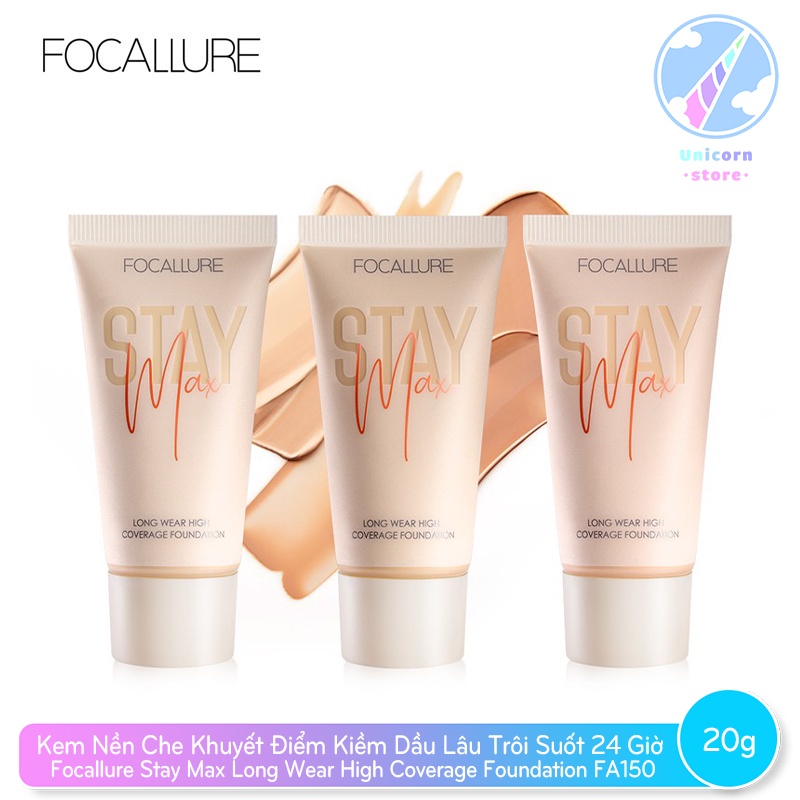 Kem Nền Che Khuyết Điểm Kiềm Dầu Lâu Trôi Suốt 24 Giờ Focallure Stay Max Long Wear High Coverage Foundation 20g FA150