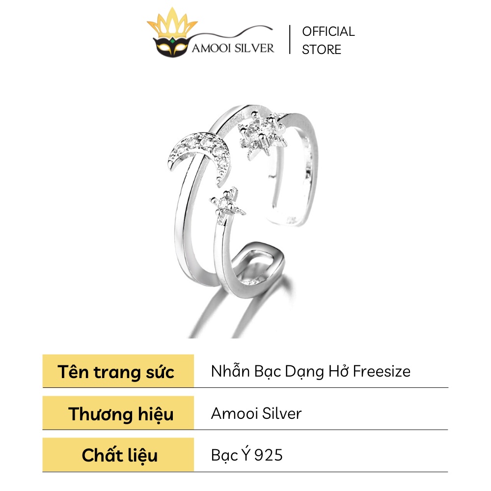 Nhẫn Bạc Dạng Hở S925 Freesize Galaxy Trăng Sao - Amooi Silver AN39