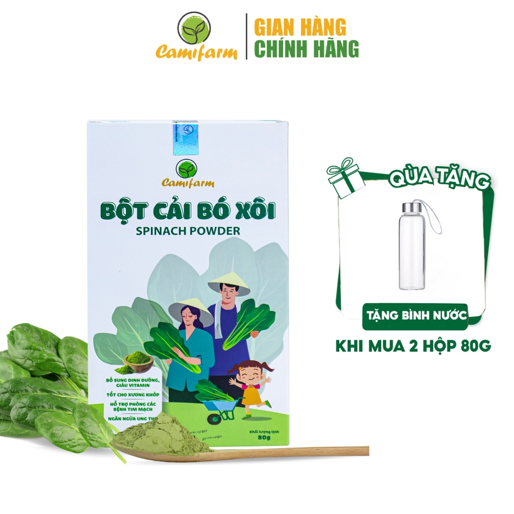 Bột Cải Bó Xôi CAMIFARM Bột Rau Củ Sấy Lạnh Hữu Cơ 100% Túi 80G