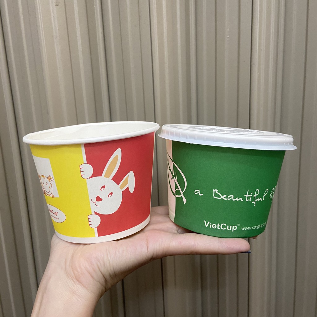 50 cốc giấy 12oz~ 360ml có nắp đựng canh cơm cháo ly giấy đựng kem sốt có nắp LB12 - Paper cup Hộp giấy