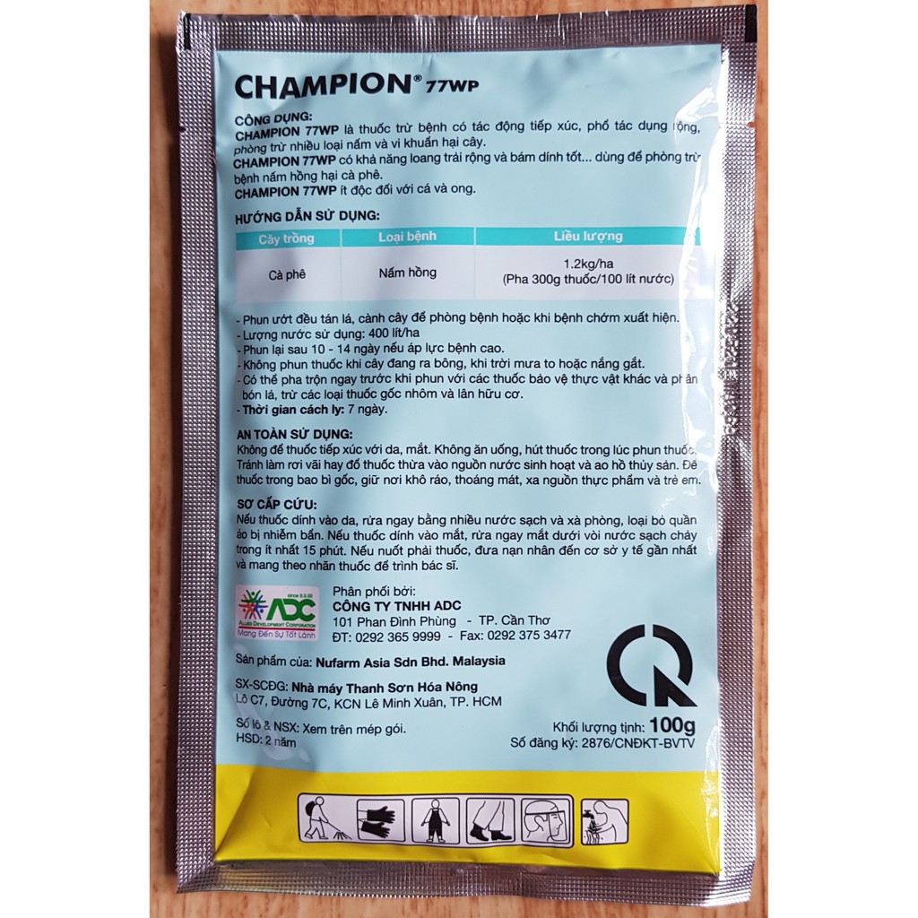 THUỐC TRỪ BỆNH CHAMPION 77WP - ADC - AgroTech