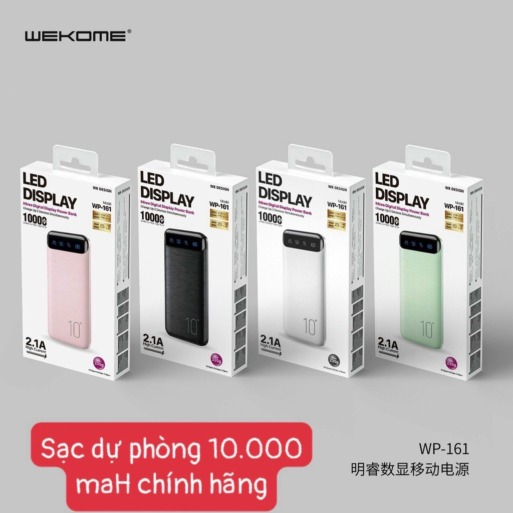 Sạc dự phòng - Pin dự phòng chính hãng WK Siêu xịn xò tích hợp màn hình Led Dung Lượng 10000MAH WK-16 [Bảo Hành 12 Tháng