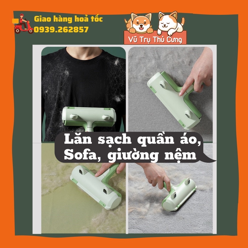 Cây lăn lông chó mèo tĩnh điện cao cấp, lăn bụi quần áo, sofa, vệ sinh giường nệm, màu xanh tai mèo