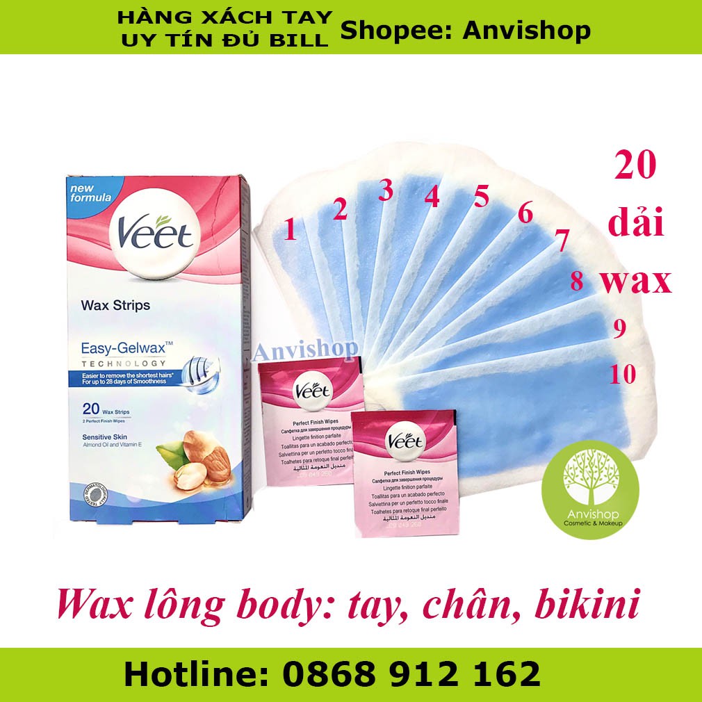 Miếng wax lông body Veet (20 miếng + tặng 2 khăn lau sáp dưỡng da) ANVISHOP | BigBuy360 - bigbuy360.vn