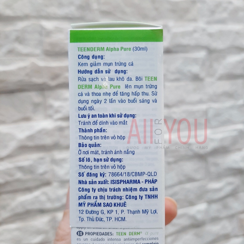 ISIS Pharma Teen Derm Alpha Pure 30 ml - Kem Giảm Mụn Trứng Cá.
