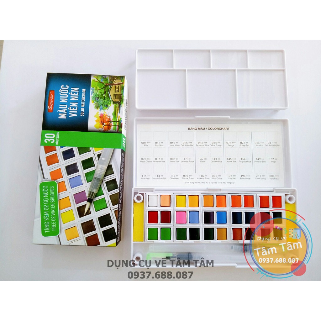 [ TÂM TÂM ]-Màu nước superior dạng viên nén hộp 36 màu-
