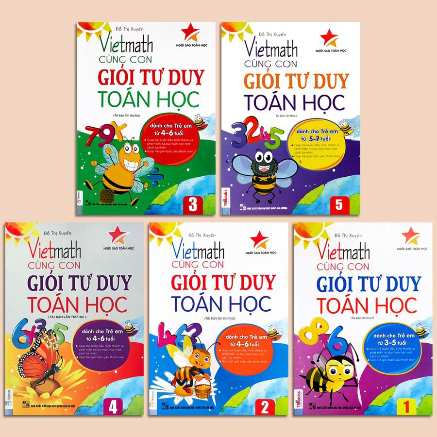 Sách - Combo Vietmath – Cùng Con Giỏi Tư Duy Toán Học (Tập 1 +2 +3 +4 +5) + tặng cuốn gấu bảng chữ cái  tiếng anh