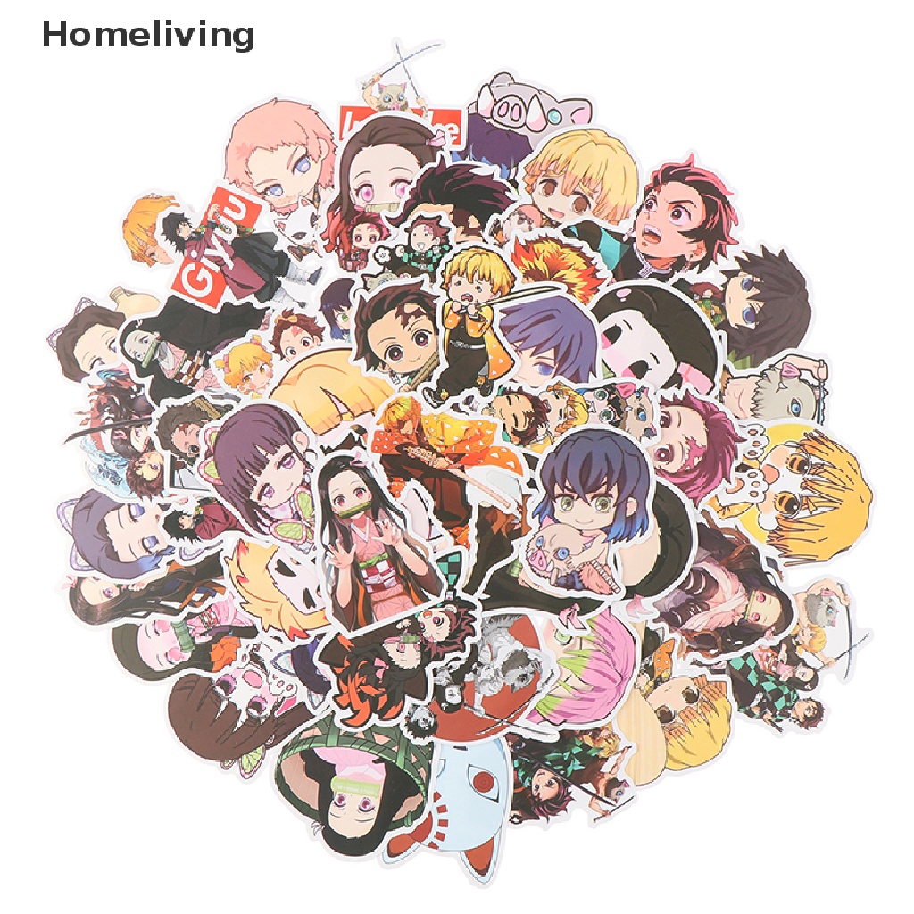 Bộ 50 Miếng Dán PVC Chống Thấm Nước Hình Anime Demon Slayer Trang Trí Vali Laptop Ván Trượt