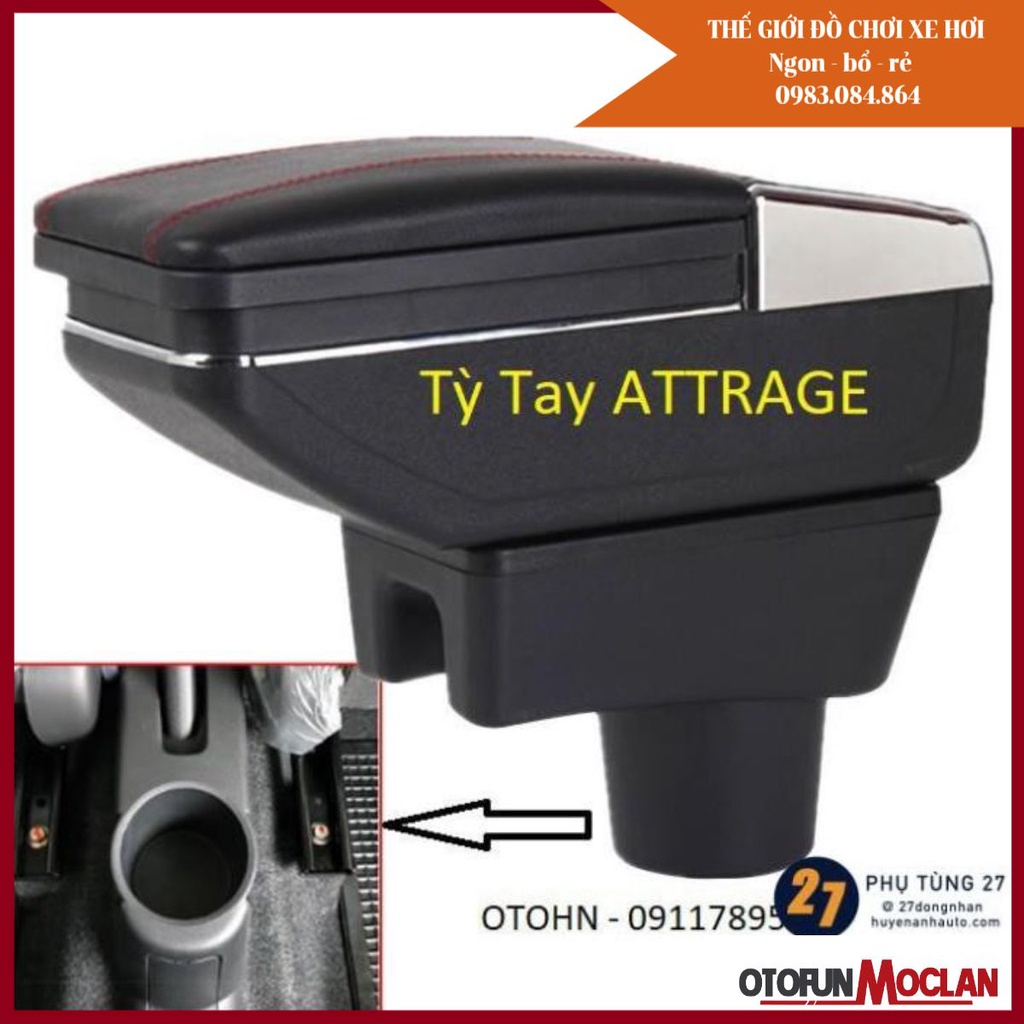 (màu đen) Hộp Tỳ Tay Xe Mitsubishi Mirage/Attrage dùng chung có cổng USB lắp đặt dễ dàng