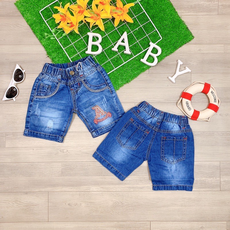 Quần Jean lửng bé trai thêu wash thời trang