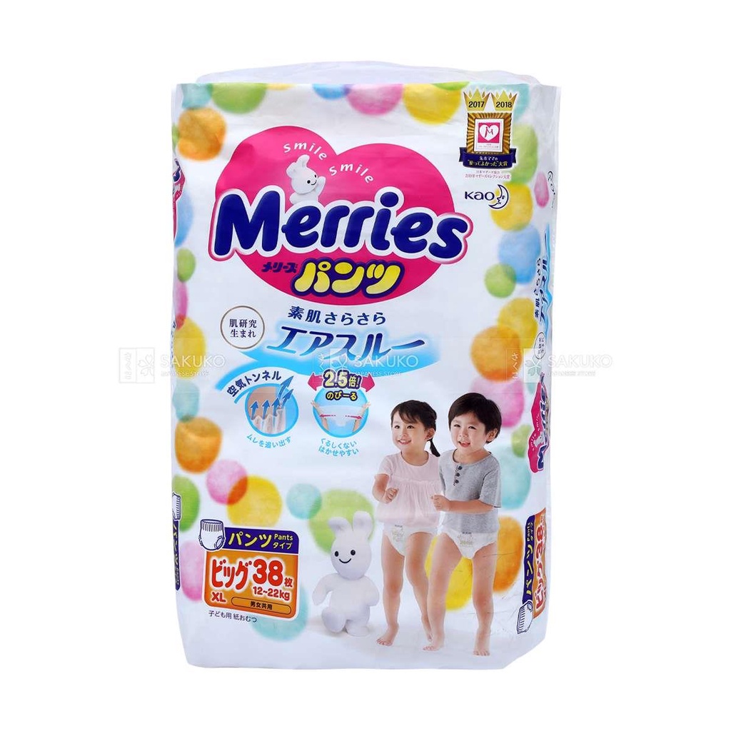 Tã quần Merries size XL cho bé 12~22kg (38 miếng)