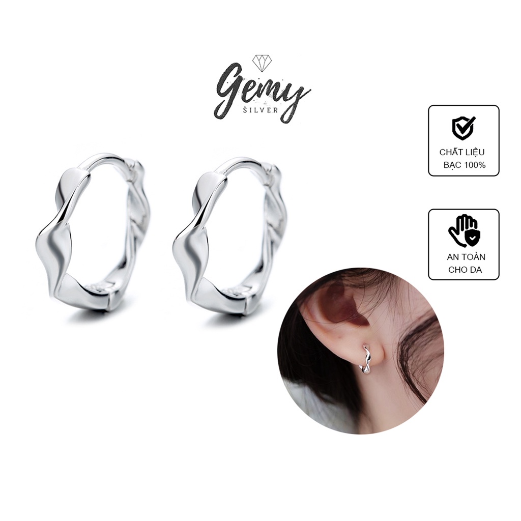 Khuyên tai tròn nam bạc 925 xoắn sóng cá tính, độc đáo, unisex Ali (1 chiếc) | GEMY SILVER K68
