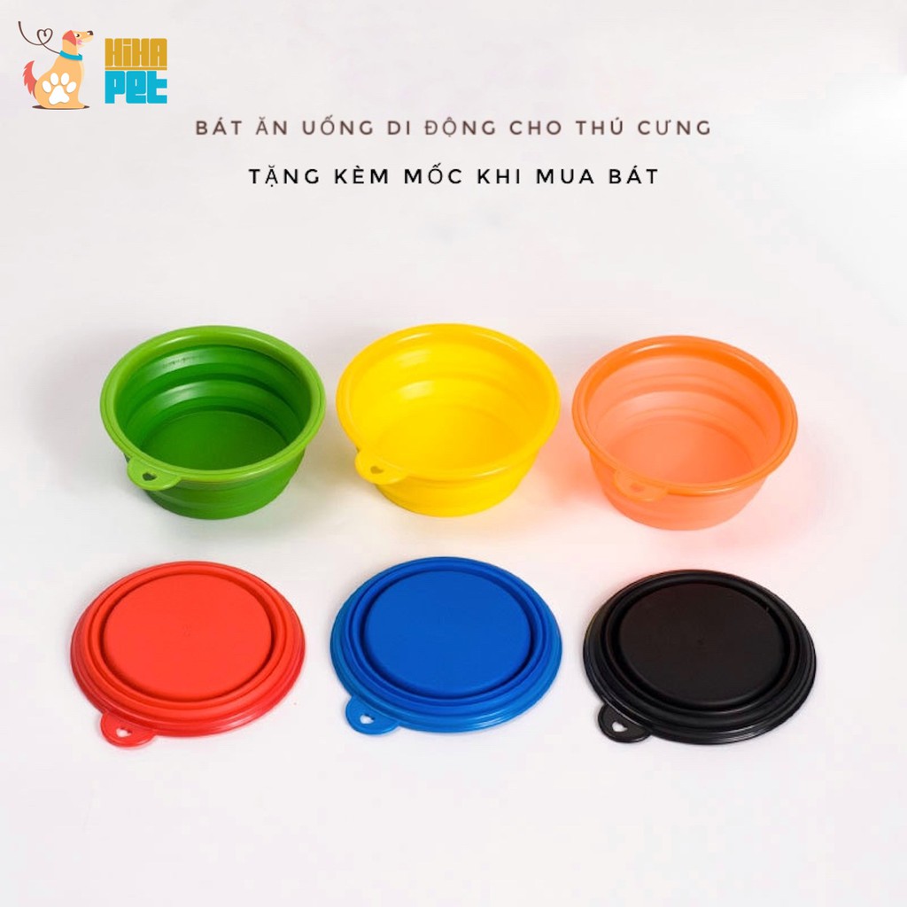 Bát ăn uống cho thú cưng di động có thể treo được dùng như chén cho thú cưng silicon tốt đủ màu Hihapet.