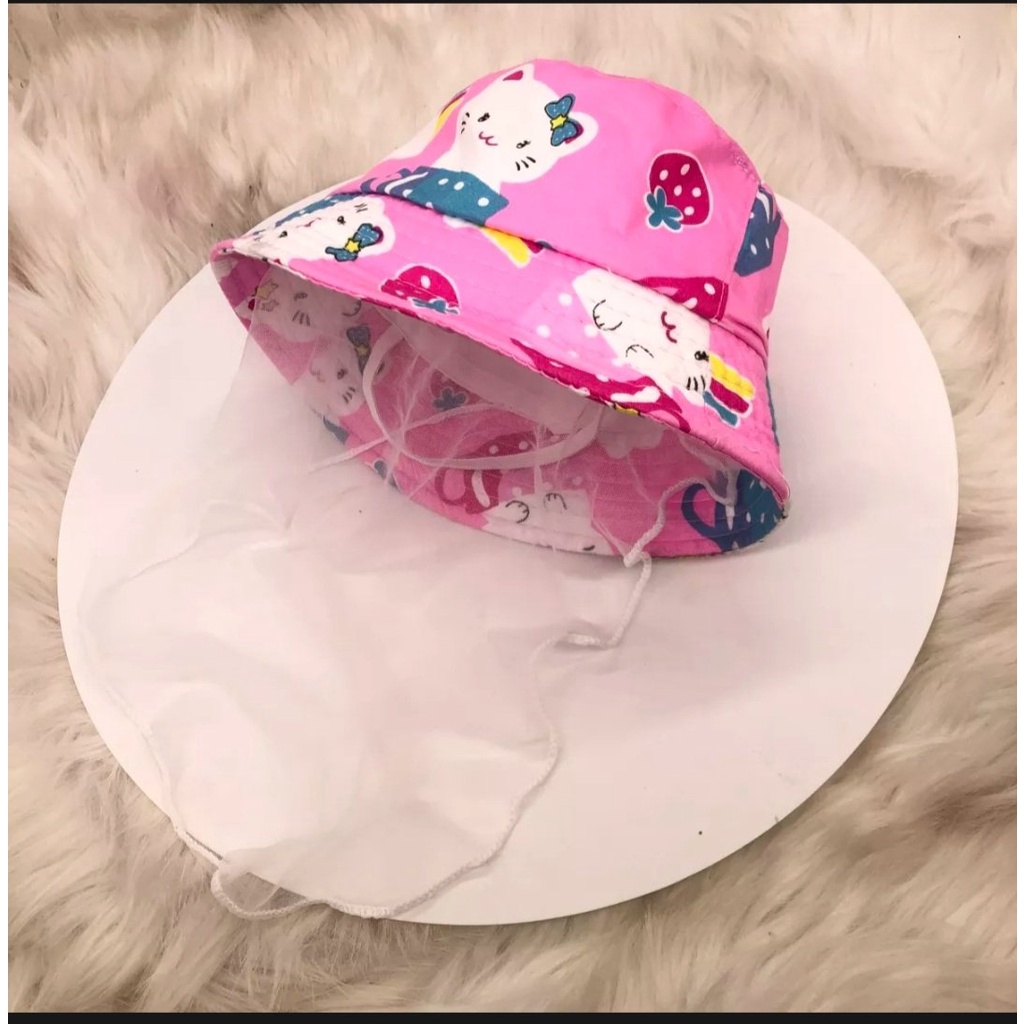 Mũ bo kèm khăn voan hoạt hình kitty bé gái