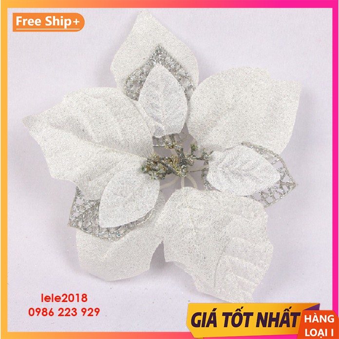 Hoa trạng nguyên kim tuyến cao cấp 22cm trang trí Noel