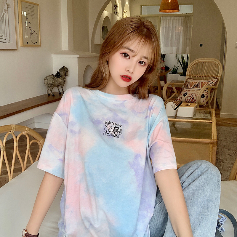 SUXI Áo Thun Tay Ngắn Cổ Tròn Thiết Kế Dáng Rộng Che Khuyết Điểm