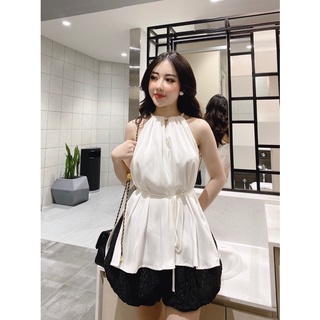 Set yếm cổ ngọc quần phồng