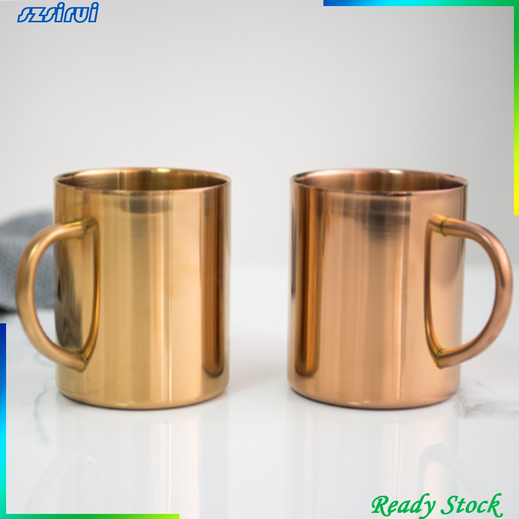 Cốc Cà Phê Bằng Thép Không Gỉ Hai Lớp Cách Nhiệt 400ml Màu Vàng Hồng