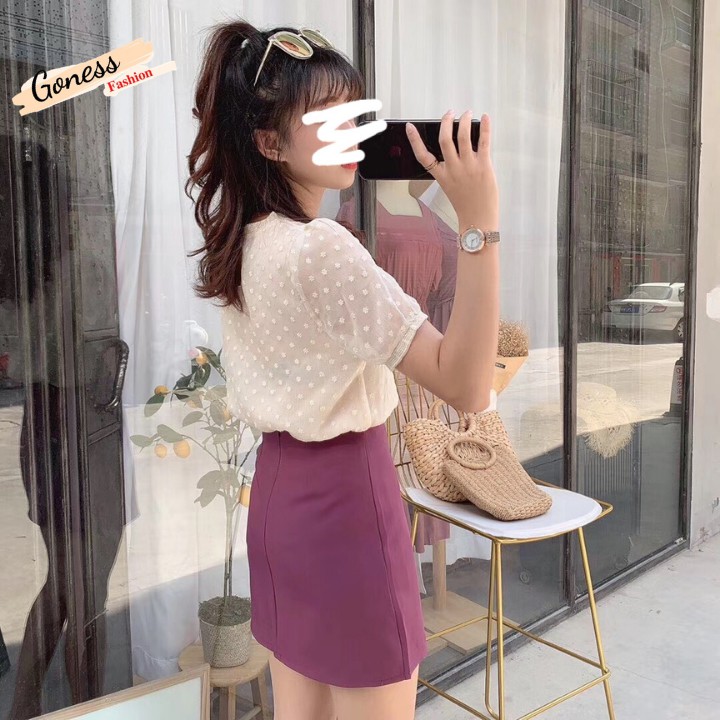 Chân váy chữ A Goness dáng ngắn có lót trong màu hồng đậm phong cách thanh lịch